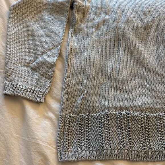 DKNY Petite Light Gray Metallic Long Sleeve Sweater with Open Knit Hem. Size S. - Picture 6 of 11
